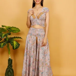 Pink Floral Palazzo Pants | Bohemian Flared Leg Trousers