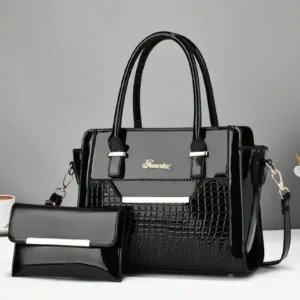 Glossy Multi-Texture Handbag with Envelope Clutch – 4 Colors